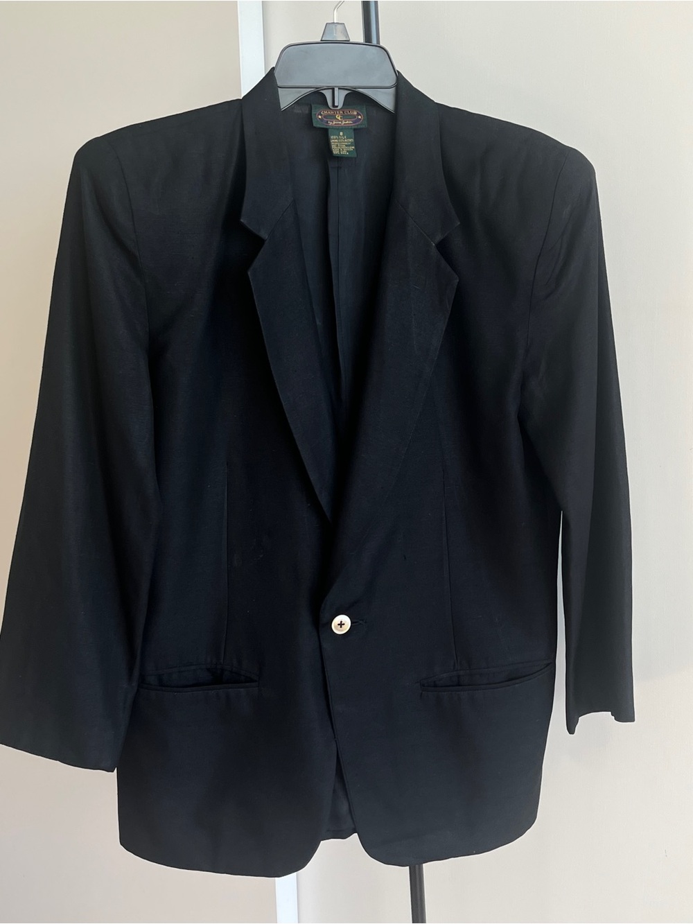 CHARTER CLUB Women's Black 100% Silk Blazer Jacket Sz 8 Lined List $159 Or Ivory